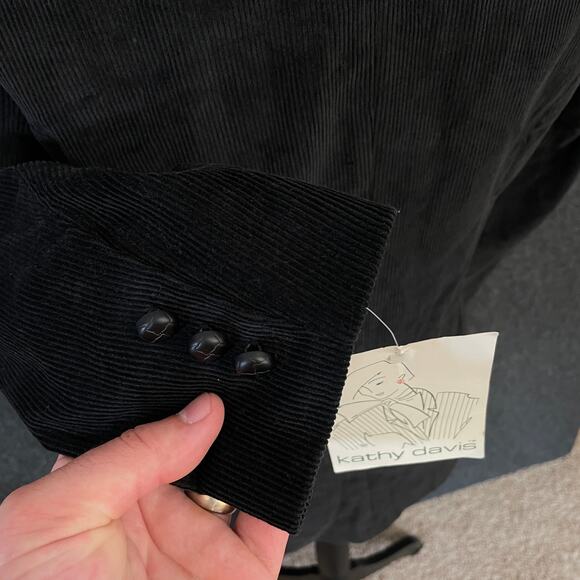 Vintage Kathy Davis Black Corduroy Blazer Women’s 10 Button Front Jacket Lined - Picture 7 of 13